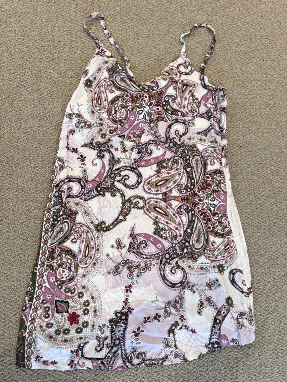 Paisley Print Slip Dress in Pink and Cream